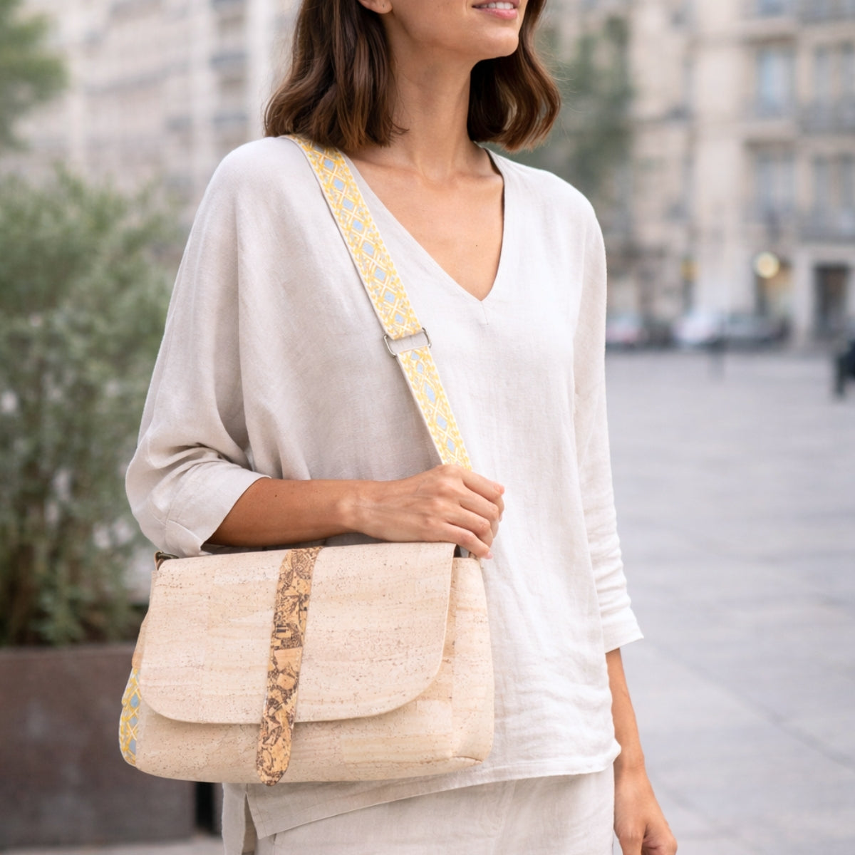 Cork Crossbody Bag with Interchangeable Strap | Natural Cork Shoulder Bag BAGP-366