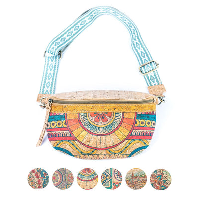 Mandala Print Cork Women's Chest Bag with Colorful Cotton Strap