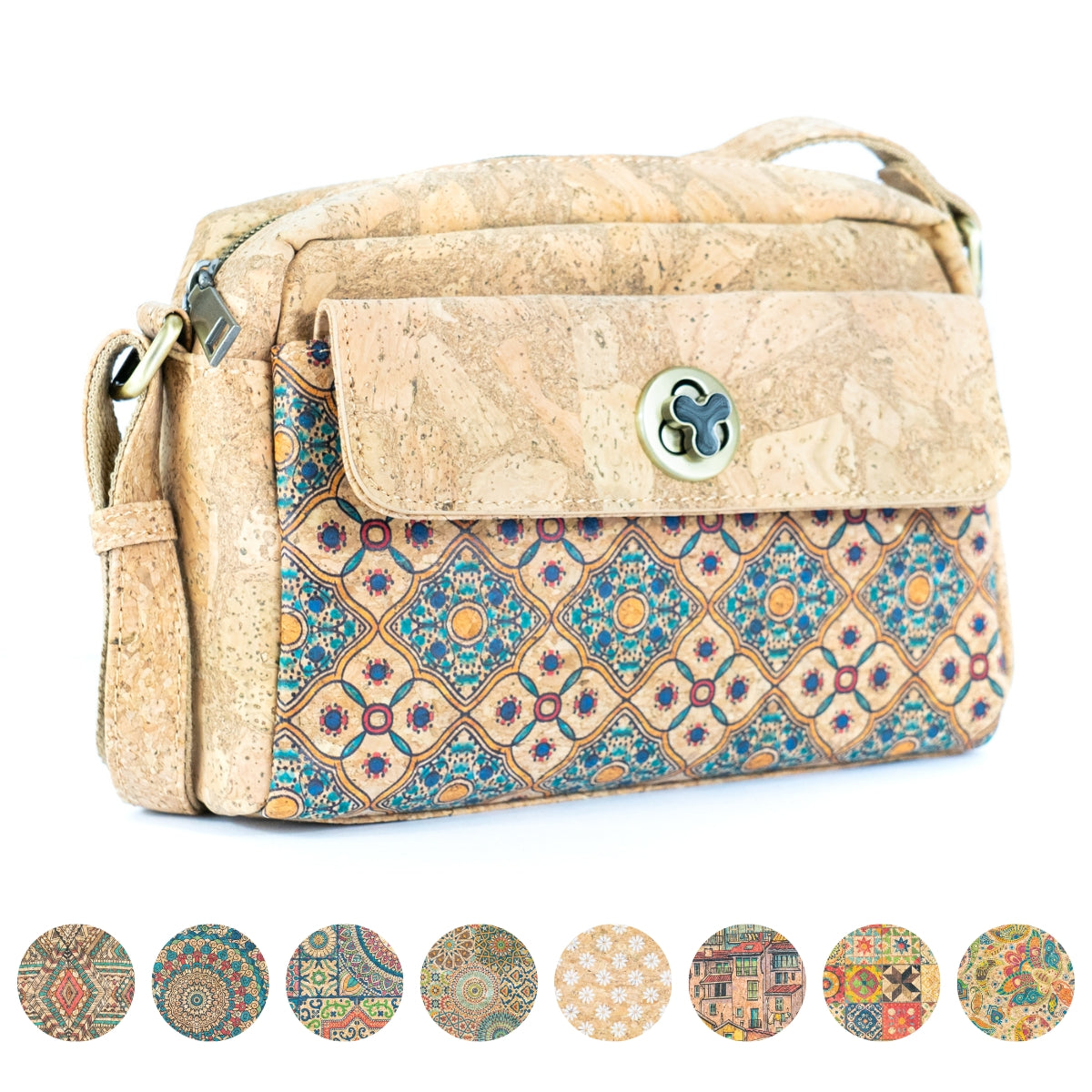 Cork Crossbody Bag Flap, Twist Lock & Dual Compartment BAGD-632