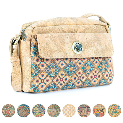 Cork Crossbody Bag Flap, Twist Lock & Dual Compartment BAGD-632