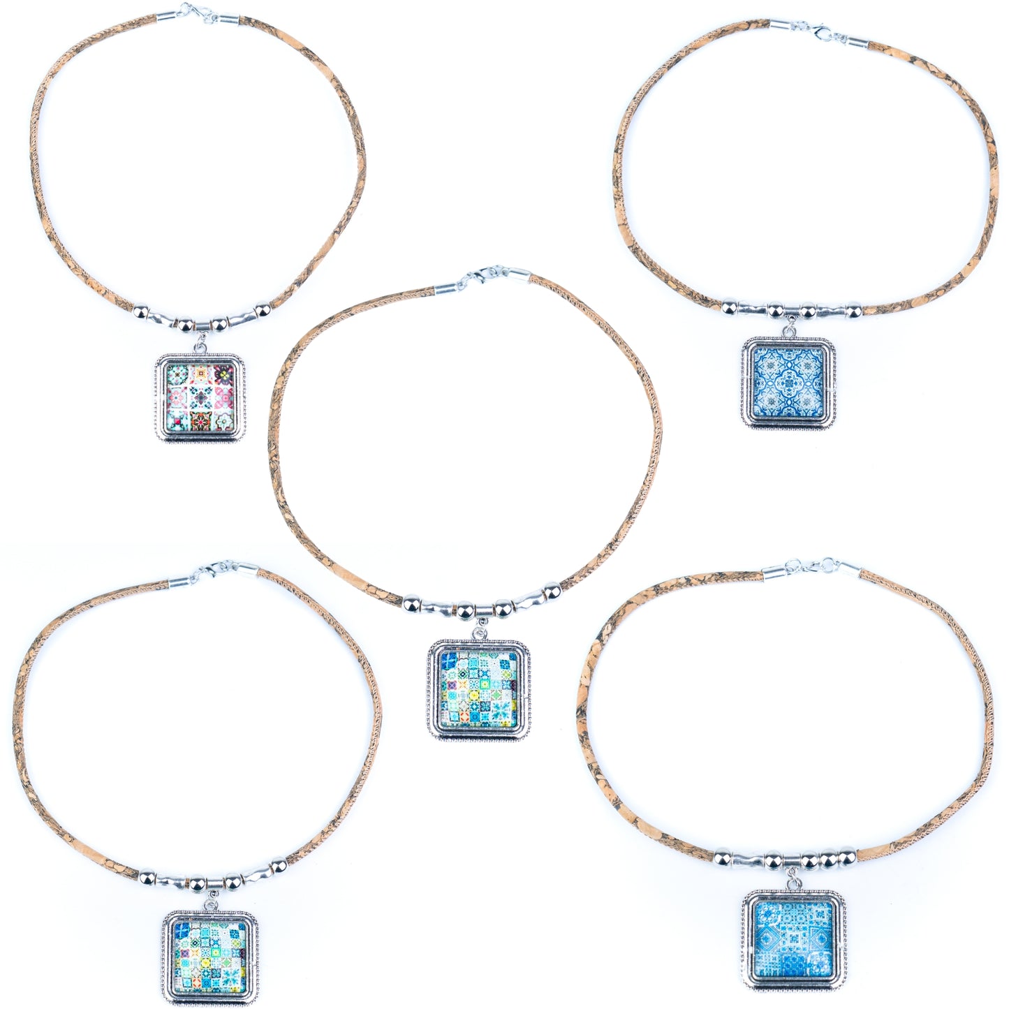 Portuguese Cork Necklace · Azulejos Tile Art Design N-175-MIX-5