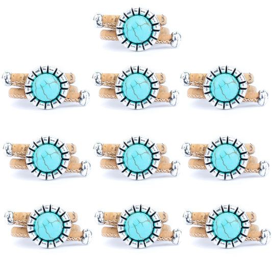 3mm Round Natural Cork Wire with Turquoise and Alloy Accessories Handmade Women's Ring  RW-039-10（new）