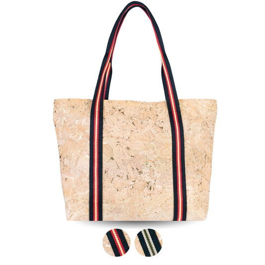 Cork Tote Bag with Striped Handles – Spacious, Stylish & Lightweight BAGP-338