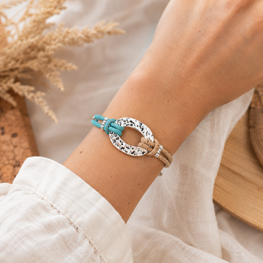 Handmade Natural Cork Bracelet with Silver-Tone Oval – Pack of 5- BR-534-MIX-5