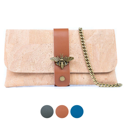 Natural Cork Crossbody Wallet with Chain Strap & Bee Charm BAG-2372
