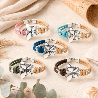 Handmade Natural Cork Bracelet with Silver-Tone Leaf  BR-535-MIX-5
