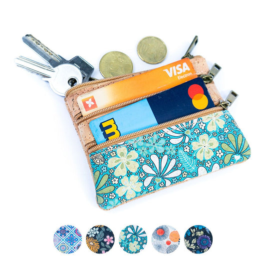 Triple-Zip Cork Mini Coin Pouch BAG-2326