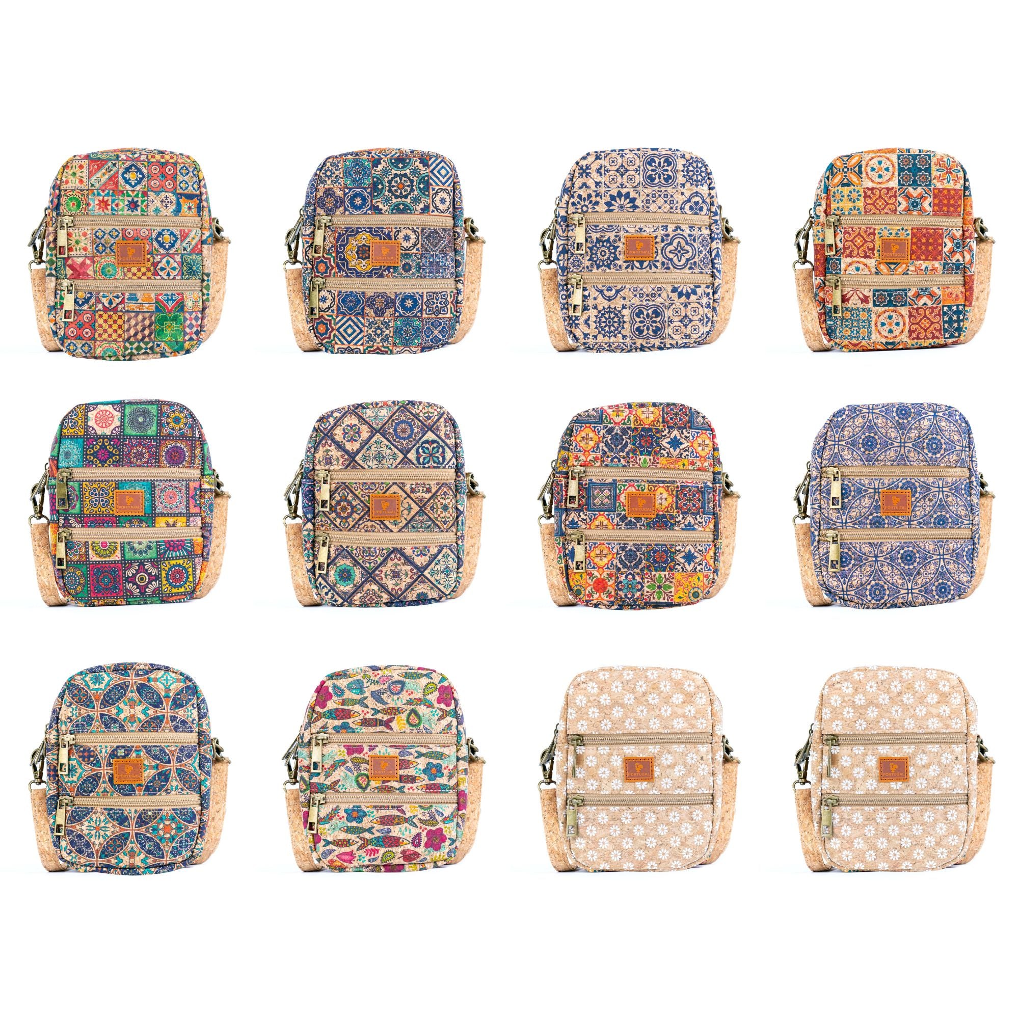 12 UNITS - Mixed Cork Crossbody Bags With Double Front Zippers BAGD-61 ...