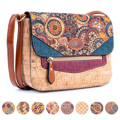 Women's Grid Pattern Cork Crossbody Bag with Stitched Detailing BAGD-400
