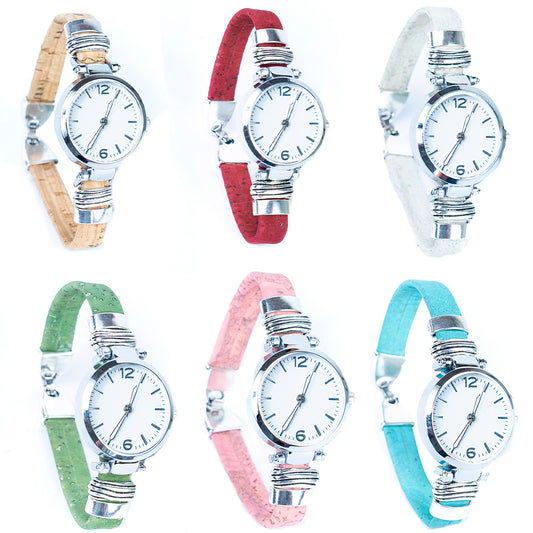 10mm flat Natural Colored Cork Threads and Alloy accessories Handmade DIY Ladies Fashion Watch WA-450