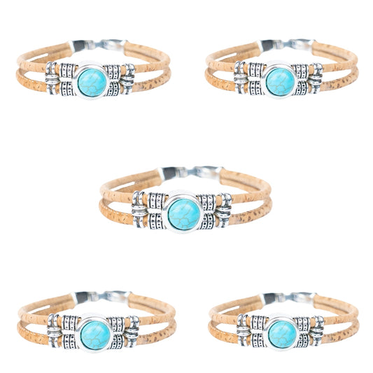 Natural cork cord  alloy accessories handmade women's bracelet BR-461-5