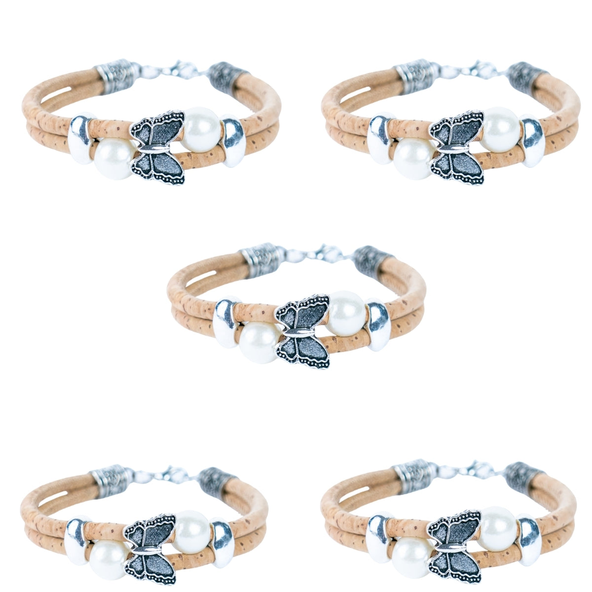 Natural cork with round beads handmade bracelet (adjustable jewelry) BR-484-5（NEW)）