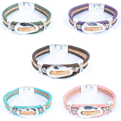 Natural Cork and  Alloy accessories Handmade Women's cork Bracelet BR-494-MIX-5