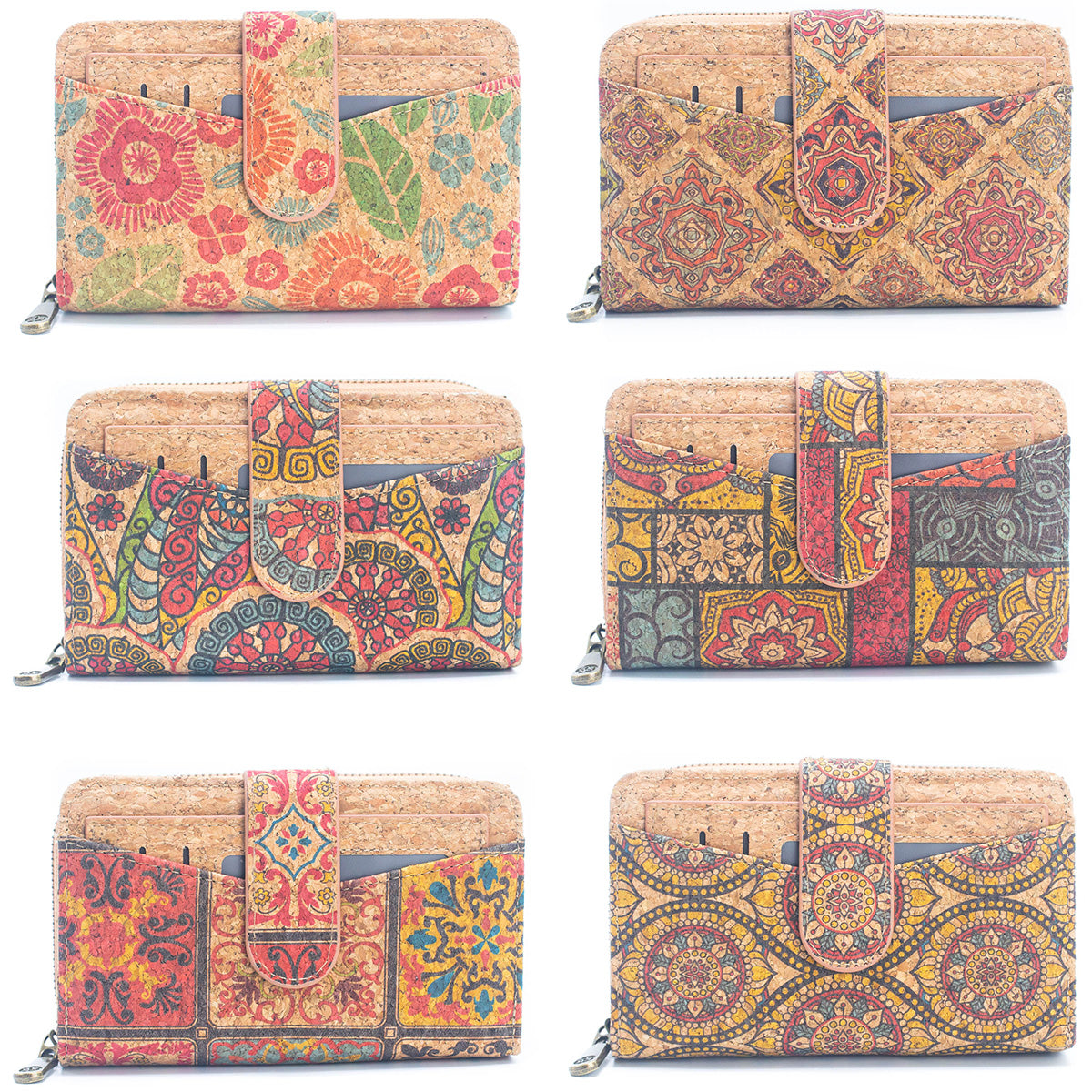 Medium-length Natural Cork Women's Printed Wallet with Card BAGD-497-6