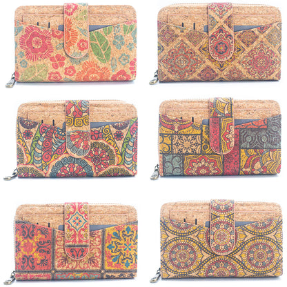 Medium-length Natural Cork Women's Printed Wallet with Card BAGD-497-6