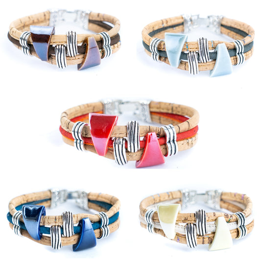 Geometric Ceramic Cork Bracelet | Handmade in Portugal   BR-476-MIX-5
