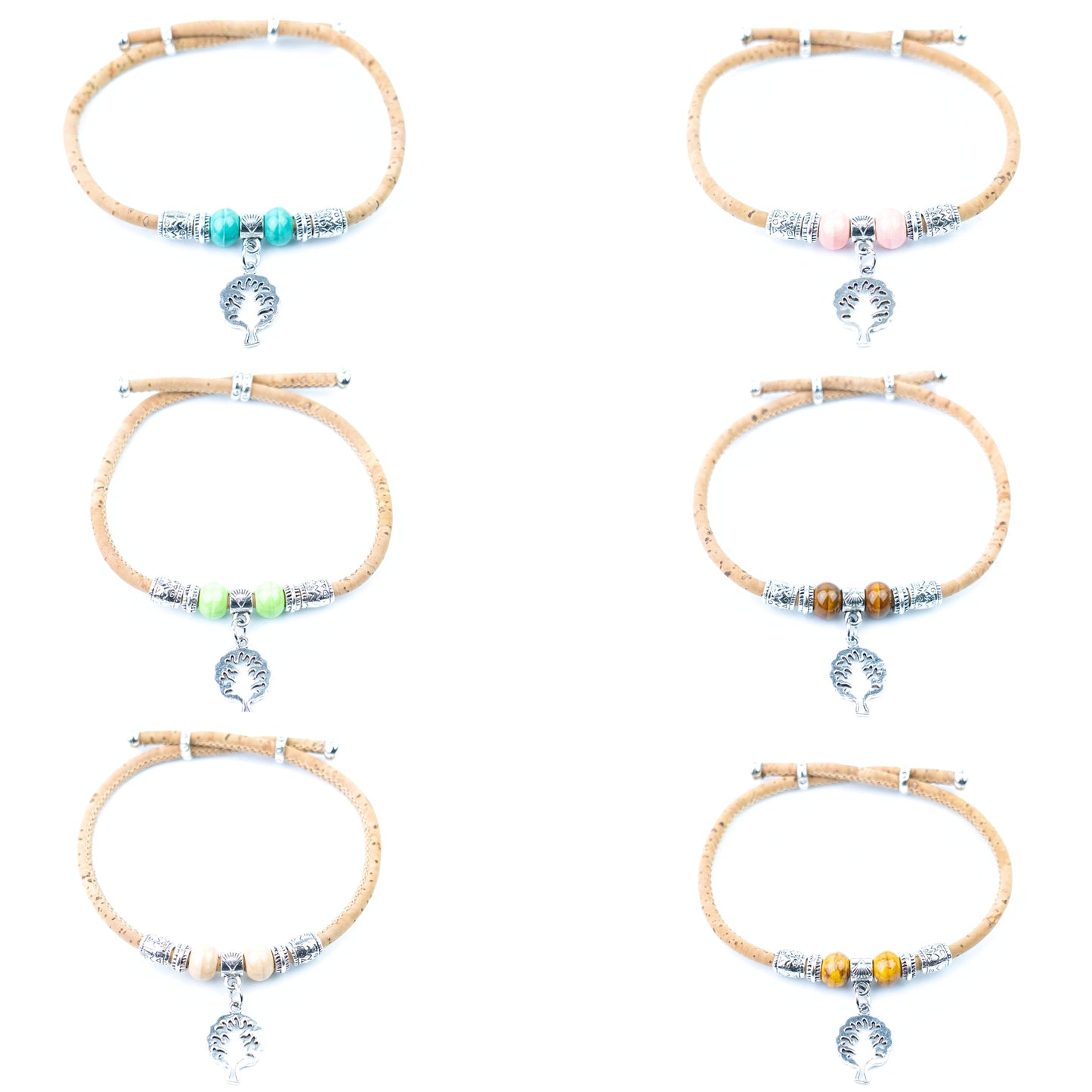 Natural Cork Tree of Life Bracelets – 6 Fixed Colors – Handmade in Portugal，BR-493-MIX-6