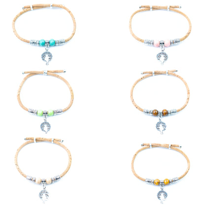 Natural Cork Tree of Life Bracelets – 6 Fixed Colors – Handmade in Portugal，BR-493-MIX-6