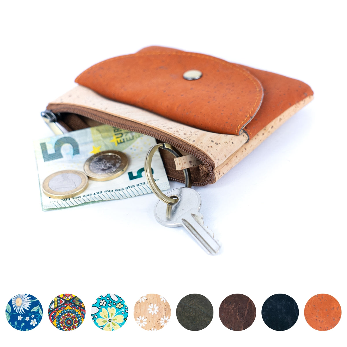 Compact Cork Coin Purse with Snap Pocket with Key Ring BAG-2355