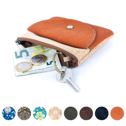 Compact Cork Coin Purse with Snap Pocket with Key Ring BAG-2355