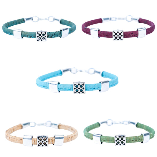 5mm flat colored cork wire and alloy hardware handmade women's bracelet  BR-487-MIX-5