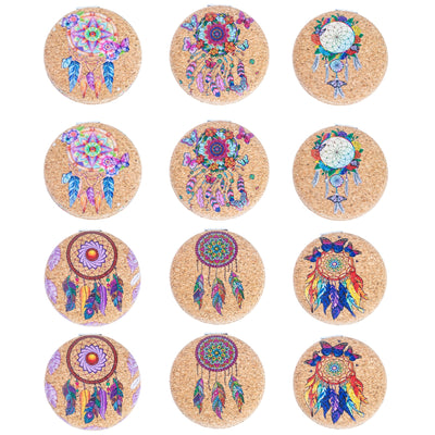 Round Cork Compact Mirror - Dreamcatcher Design (12-Pack) L-1092