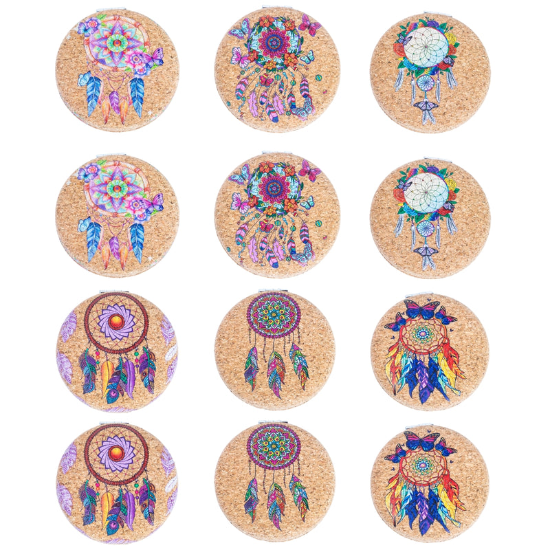 Round Cork Compact Mirror - Dreamcatcher Design (12-Pack) L-1092