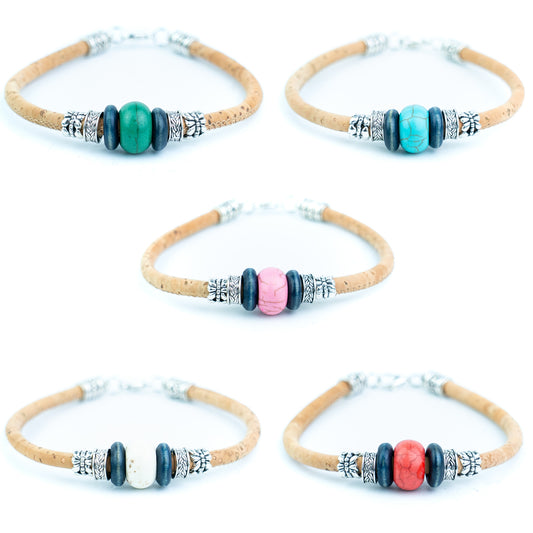 Portuguese Handmade 5mm Natural Cork Bracelet with Colorful Beads-BR-518-MIX-5