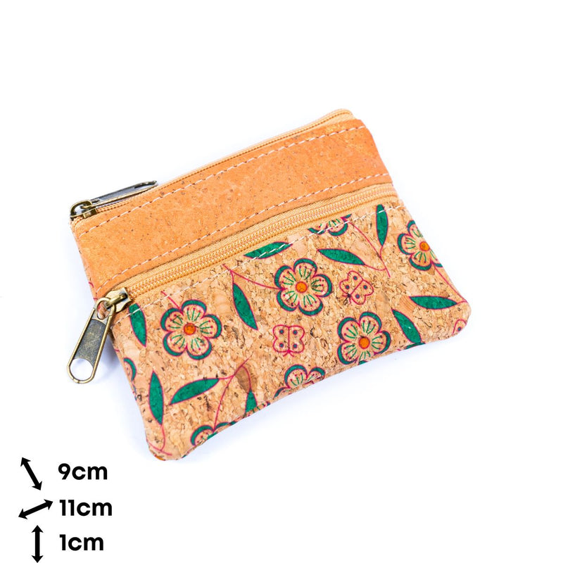 Double Zipper Cork Coin Purse - Random Pattern Dispatch (5units)BAGP-015-MIX-5