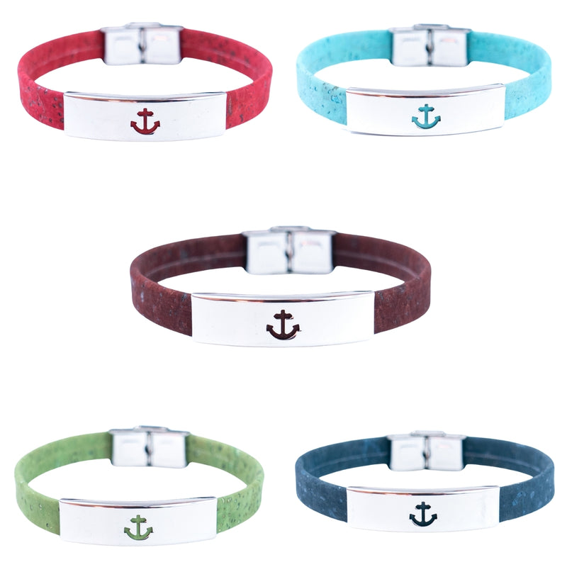 Handmade Unisex Bracelet – 10mm Flat Colored Cork Cord with Stainless Steel Hardware DBR-055-MIX-5