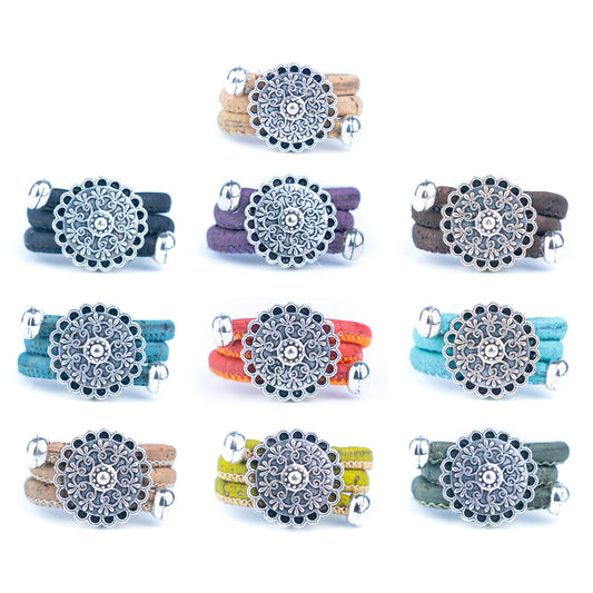 Vintage Mandala Cork Ring – Handmade 3mm Cork Cord Ring – 10 Colors Mixed Pack | 10-Color Fixed Set |R-011-MIX-10