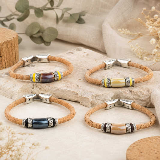Handmade Natural Cork Bracelet with Ceramic Bead – Pack of 4-   BR-541-MIX-4