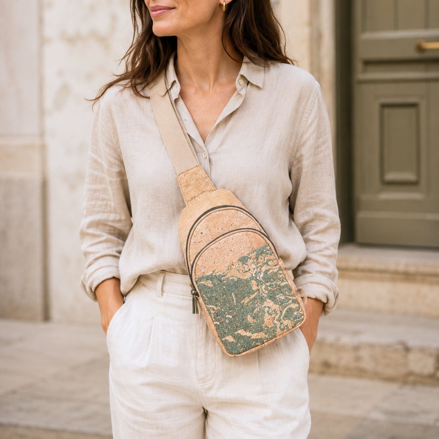 Cork Sling Bag — Unisex Crossbody Bag in Natural Cork | Vegan & Eco-Friendly BAG-2399