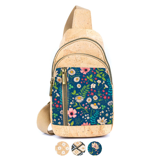 Cork Sling Bag with Adjustable Strap – Floral & Geometric Patterns BAG-2374