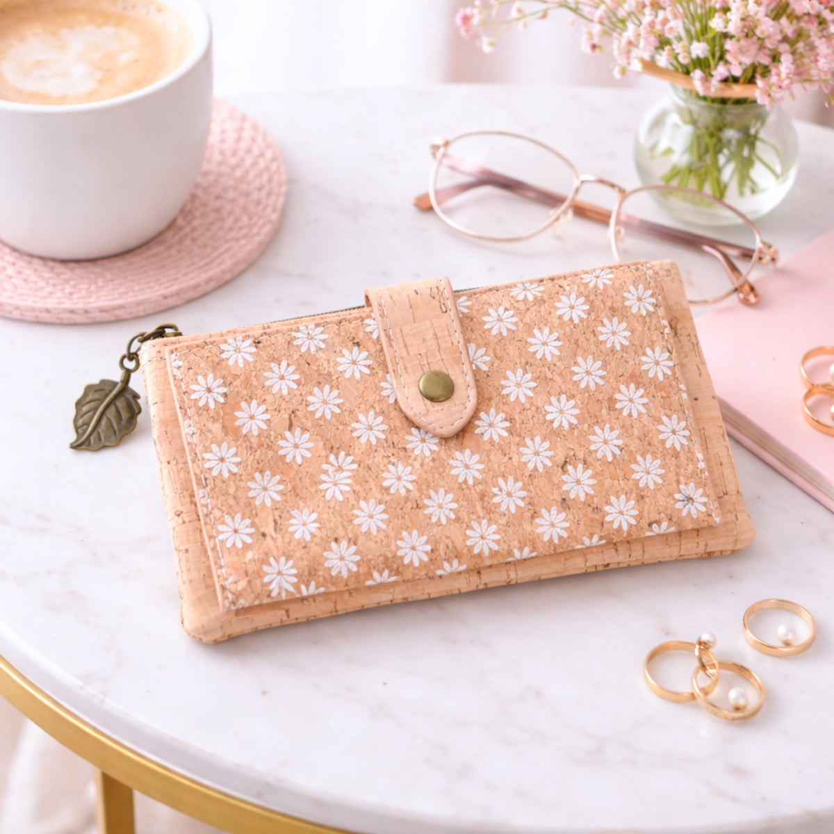 6pcs | Cork Long Wallet | Boho Print, Multi-Card & Zip Coin Pocket BAGD-633