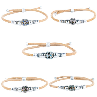 3mm round natural cork wire and alloy hardware handmade women's bracelet DBR-028-MIX-5