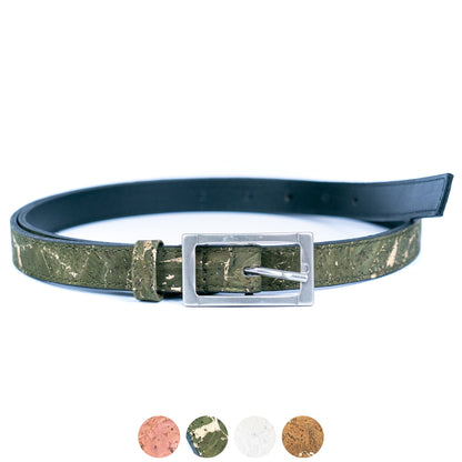 Women's Slim Cork Belt with Silver Rectangle Buckle – L-1106