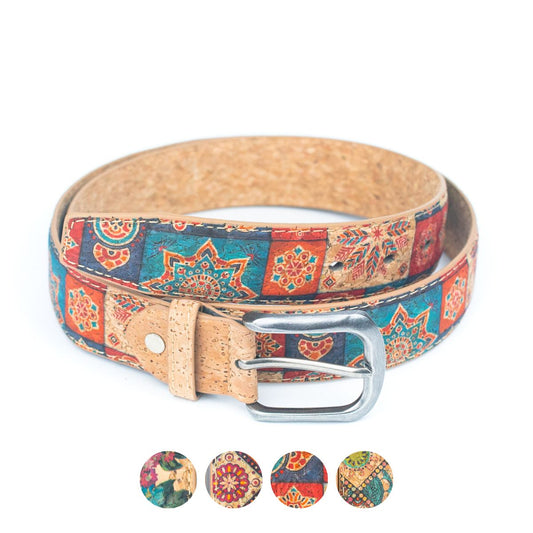 Floral Print Cork Women's Belt Width of 3.3 cm L-1028