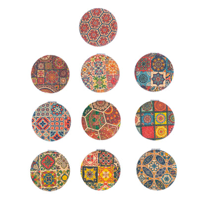 Round Cork Compact Mirror with Floral DesignL-1024A-MIX-10 (10units)