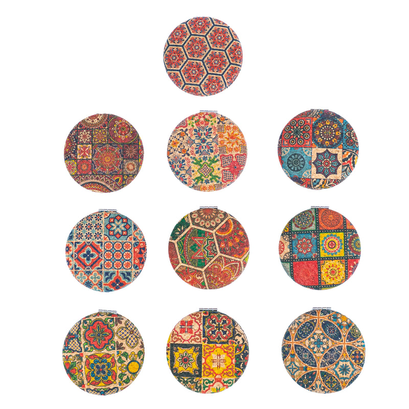 Round Cork Compact Mirror with Floral DesignL-1024A-MIX-10 (10units)