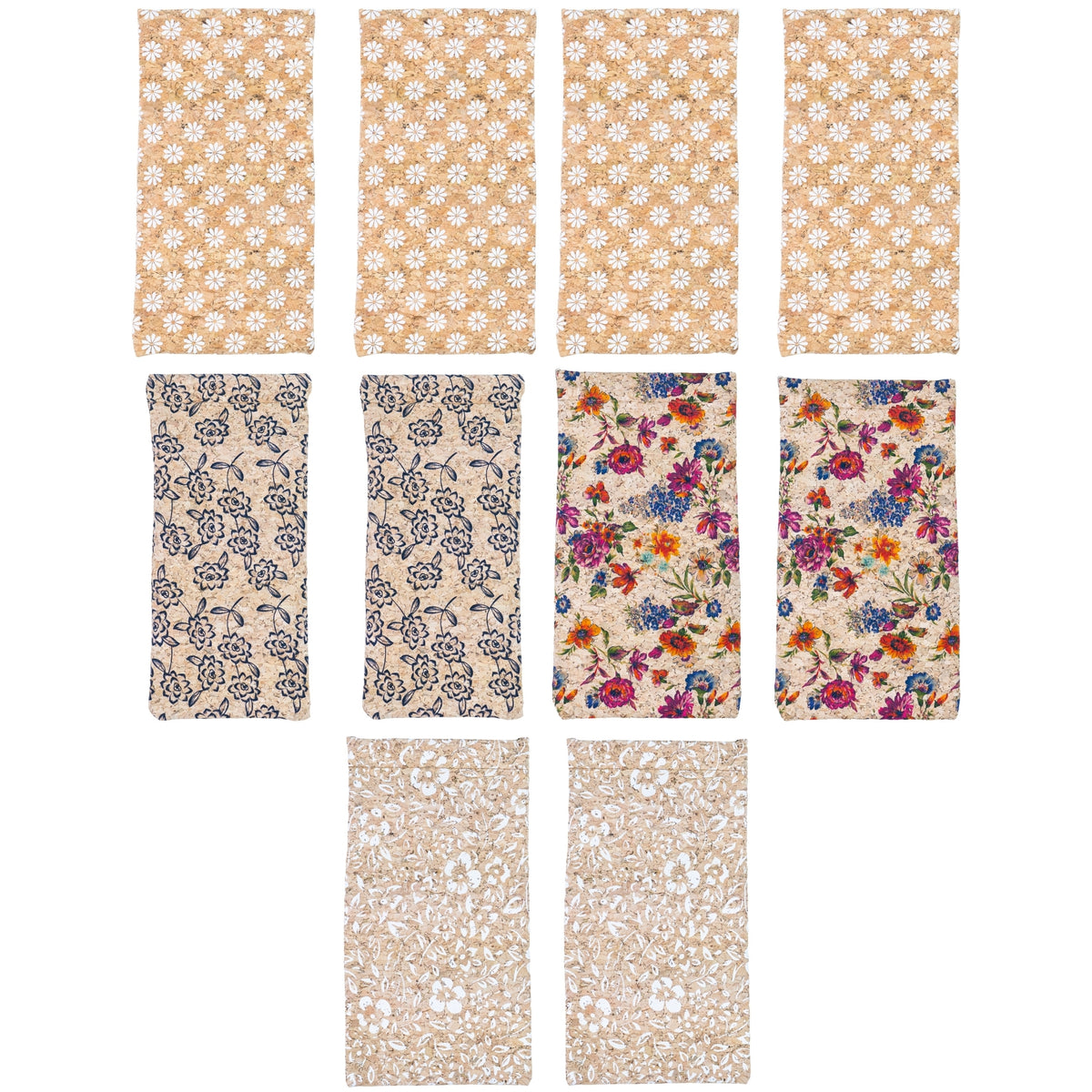 Squeeze-Top Cork Glasses Pouches – Assorted Prints, Pack of 10 | L-1219-MIX-10