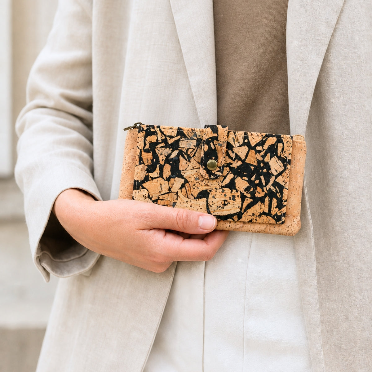 Cork Women's Long Wallet & Card Holder in Coffee Bean Design BAG-2261-EF