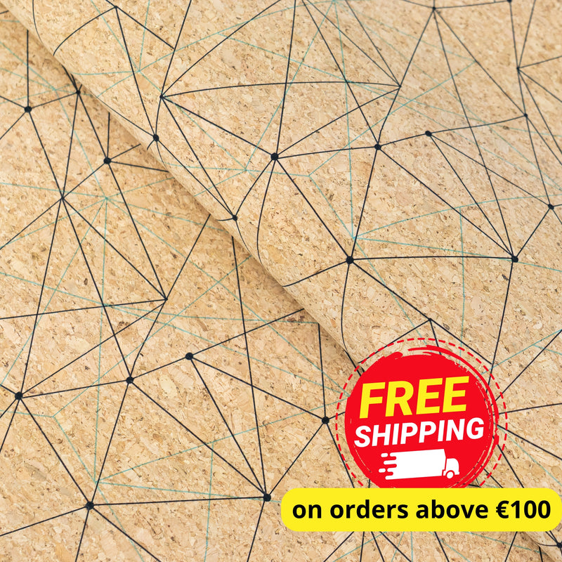 Natural Cork Fabric with Abstract Geometric Line Pattern COF-669