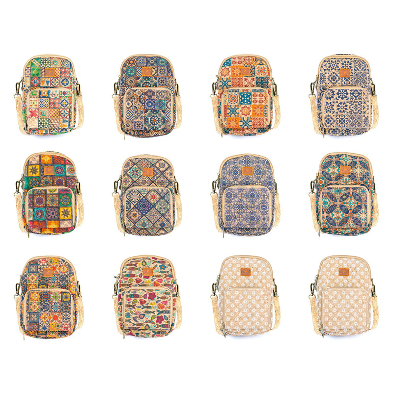 12 UNITS - Mixed Cork Crossbody Bags With Front Pocket BAGD-619-MIX-12