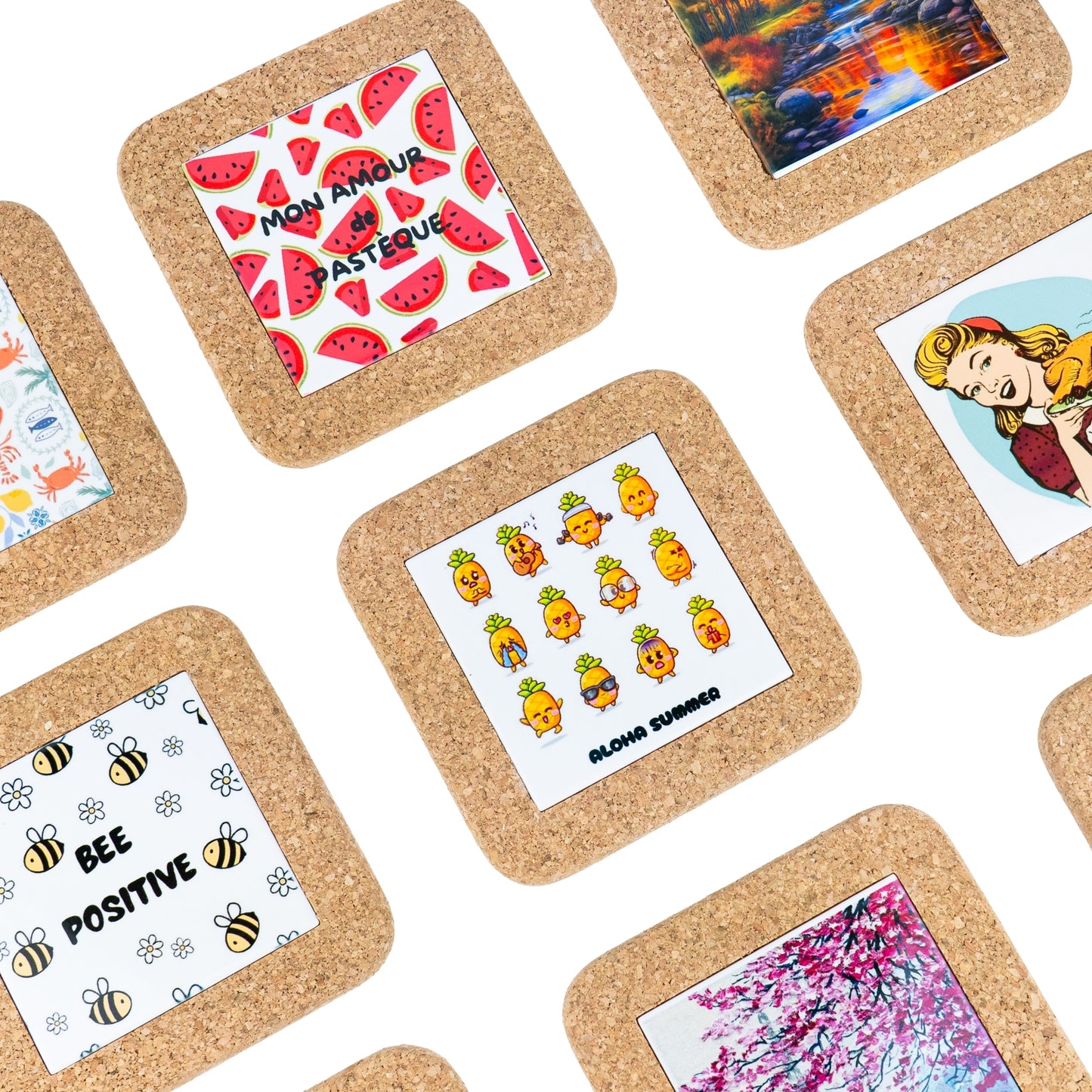 NEW STYLE Ceramic Tile Coaster on Cork Base L-1121