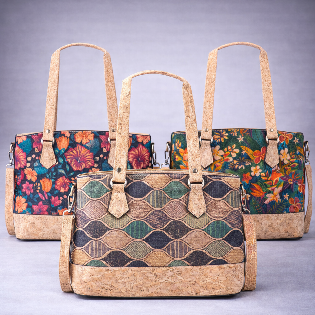 Vintage Style Printed Cork Handbag  BAG-2226 (NEW)