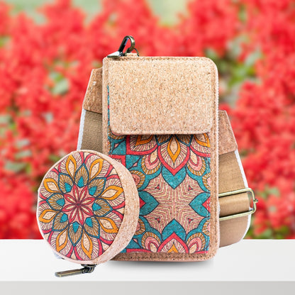 Natural Cork Women's Printed Phone Pouch with Detachable Coin Purse BAG-2310