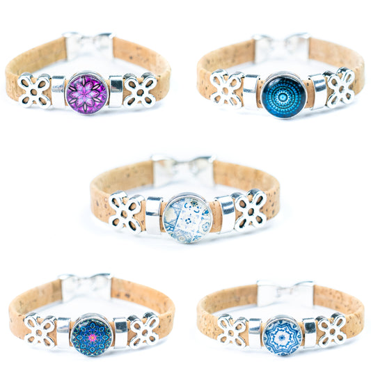 10mm Flat Cork Bangle | Mandala Geometric Pattern BR-517-MIX-5