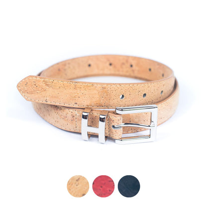Double-Sided Cork Belt with H Logo Design, Women's Silver L-1004