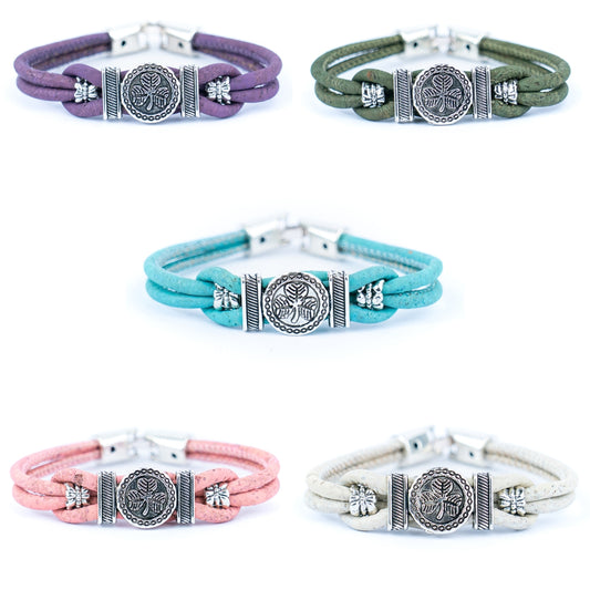 Natural Cork and a vintage clover Accessories Handmade Women's cork Bracelet BR-495-MIX-5